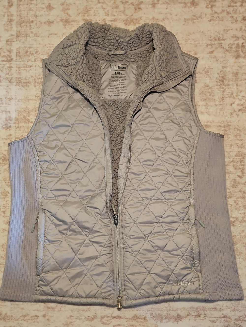 L.L. Bean Light Gray Quilted Sherpa-Lined Vest